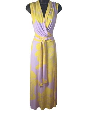 New York & Company Lavender and Yellow Floral Wrap Maxi Dress